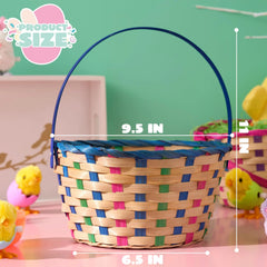 2-Pack Easter Blue & Pink Round Bamboo Woven Gift Basket with Foldable Handle
