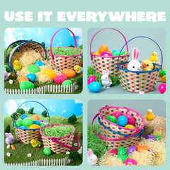 2-Pack Easter Blue & Pink Round Bamboo Woven Gift Basket with Foldable Handle