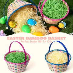 2-Pack Easter Blue & Pink Round Bamboo Woven Gift Basket with Foldable Handle