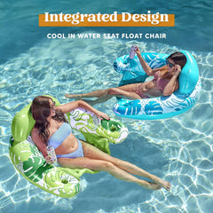 2 Pack Inflatable Pool Chairs with Cup Holders - Floating Lounge Floats