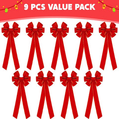 9-Piece Large Red Velvet Christmas Bows