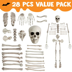 28-Piece Halloween Skeleton Bones & Skull Decoration Kit
