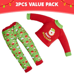2 Pack Santa Ugly Sweaters for Dolls - Cupcakes & Donuts Themed Naughty Pajamas