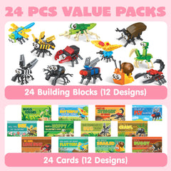 24 Pack Valentine's Day Building Block Gift Cards for Party Favors
