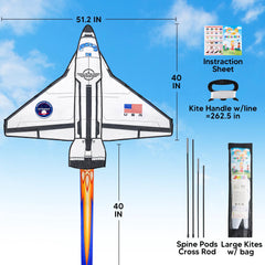 Spaceship Kite: Easy to Fly for Kids & Adults, 262.5 ft String
