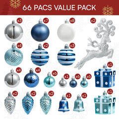66-Piece Christmas Ball Ornament Set in Light Blue