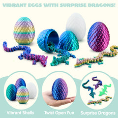 4-Pack 3D Printed Dragon Eggs with Laser Dragon - Articulated Fidget Toys for Kids