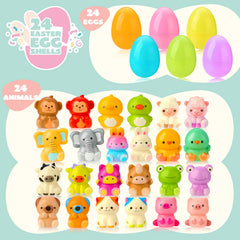 24-Pack Easter Prefilled Eggs with Animal Squishy Toys