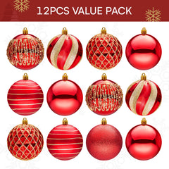 12-Piece 3.15-Inch Red and Gold Christmas Ball Ornament Set