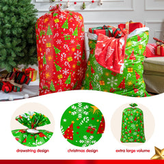 2-Pack Large Red & Green Christmas Holiday Plastic Gift Bags