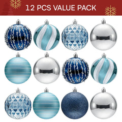 12-Piece 3.15-Inch Blue and Silver Christmas Ball Ornaments Set