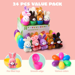 24 Plush Bunny Easter Eggs, 3.2 Inches, Prefilled