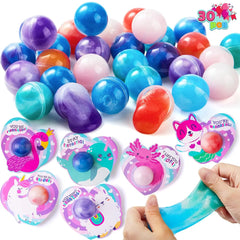 30-Pack Valentine's Day Cards with Rainbow Slime Fidget Toys for Classroom Exchange