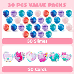 30-Pack Valentine's Day Cards with Rainbow Slime Fidget Toys for Classroom Exchange