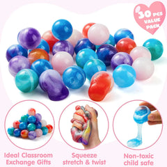 30-Pack Valentine's Day Cards with Rainbow Slime Fidget Toys for Classroom Exchange