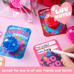 30 Packs Valentine's Day Water Droplets Stretchy Balls with Cards
