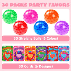 30 Packs Valentine's Day Water Droplets Stretchy Balls with Cards