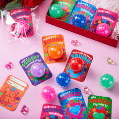 30 Packs Valentine's Day Water Droplets Stretchy Balls with Cards