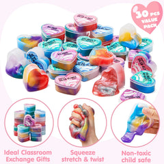 30 Cosmic Realm Slime Hearts with Kids Valentine's Cards for Classroom Exchange
