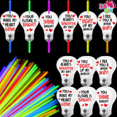 36 Neon Valentine's Day Glow Stick Cards with Glow Necklaces