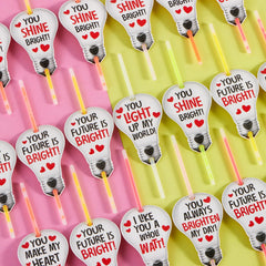 36 Neon Valentine's Day Glow Stick Cards with Glow Necklaces