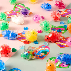 36 Pack Valentine's Day Heart Cards with Squishy Water Toys for Classroom Exchange