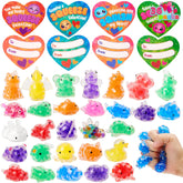 36 Pack Valentine's Day Heart Cards with Squishy Water Toys for Classroom Exchange