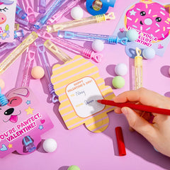 36 Unicorn Bubble Wands with Valentine's Day Cards for Kids - Classroom Exchange Gifts