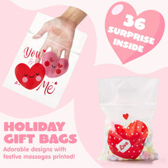 36 Valentine's Day Cellophane Gift Bags, Candy Treat Bags with 6 Designs for Kids Party Favors