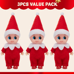 3-Pack Red Elf Plush Dolls for Christmas Decor