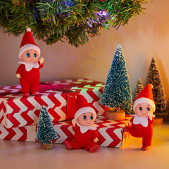 3-Pack Red Elf Plush Dolls for Christmas Decor