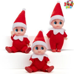 3-Pack Red Elf Plush Dolls for Christmas Decor