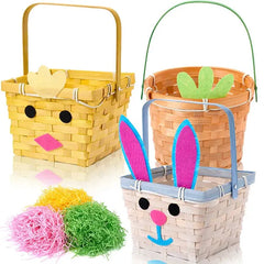 3-Piece Easter Bamboo Baskets with Bunny, Chick & Carrot Designs for Baby's First Easter