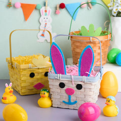 3-Piece Easter Bamboo Baskets with Bunny, Chick & Carrot Designs for Baby's First Easter