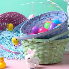 Set of 3 Easter Bamboo Baskets with Folding Handles for Egg Hunt