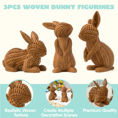 3 Easter Bunny Resin Figurines for Home Tabletop Decor