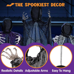 3 Pcs Halloween Hanging Grim Reapers Decorations - One 47in & Two 35in Faceless Hanging Ghosts