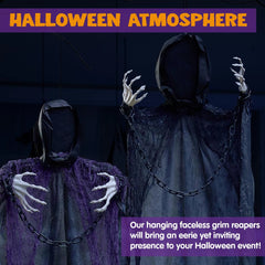3 Pcs Halloween Hanging Grim Reapers Decorations - One 47in & Two 35in Faceless Hanging Ghosts