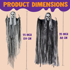 3-Pack Halloween Hanging Grim Reapers: 55in & Two 35in Skeleton Flying Ghosts