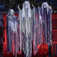 3-Pack Halloween Hanging Grim Reapers: 55in & Two 35in Skeleton Flying Ghosts