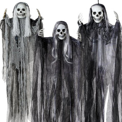 3-Pack Halloween Hanging Grim Reapers: 55in & Two 35in Skeleton Flying Ghosts