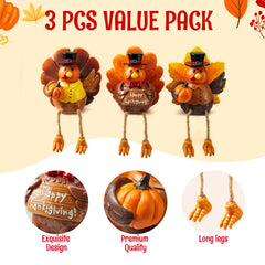 3 Pcs Thanksgiving Turkey Tabletop Centerpieces - Resin Turkey Fall Figurines