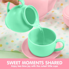18-Piece Pretend Tea Party Set with Baby Pink Teapot