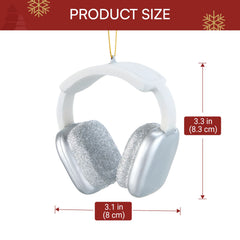 Mini Christmas Silver and White Headphone Glass Ornament