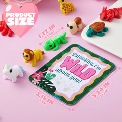 28-Piece 3D Printed Mini Animal Set with Valentine's Day Cards for Kids