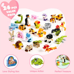 Valentine's Day Animal Building Blocks Heart Boxes with Cards for Kids