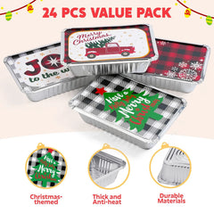 24-Pack Christmas Foil Containers with Lids
