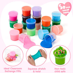 30-Piece Valentine's Day Multicolored Butter Slime Set with Rubber Slices and Dessert Cards