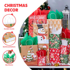 24 Pack Christmas White Kraft Gift Bags