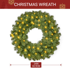 24-Inch Pre-Lit Christmas Wreath with Warm Lights